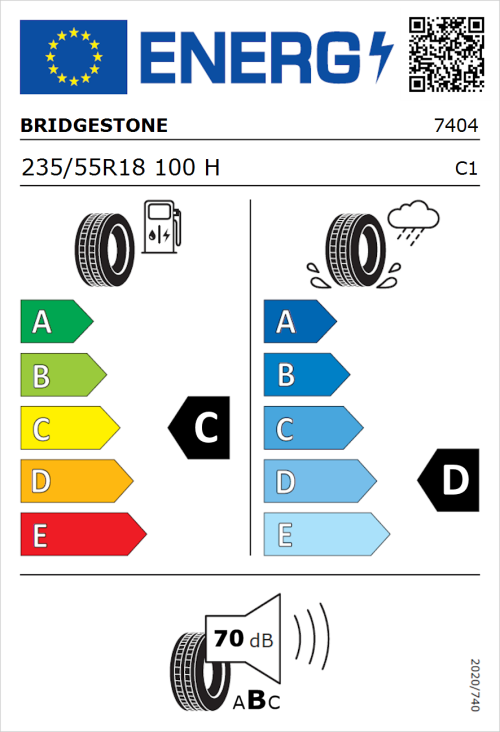 Tyre Label for Bridgestone Dueler H/T 687 235/55R18 100H
