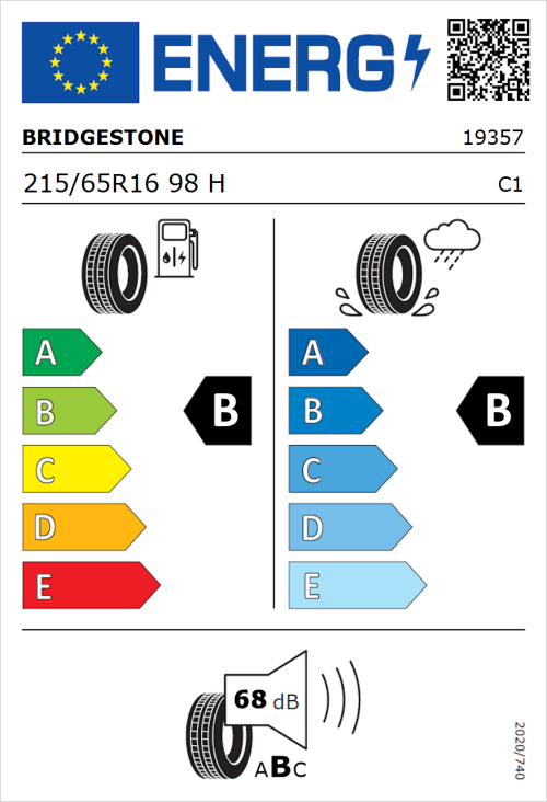 Tyre Label for Bridgestone Turanza T005 215/65R16 98H