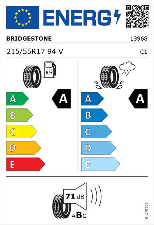 Tyre Label for Bridgestone Turanza T005 215/55R17 94V