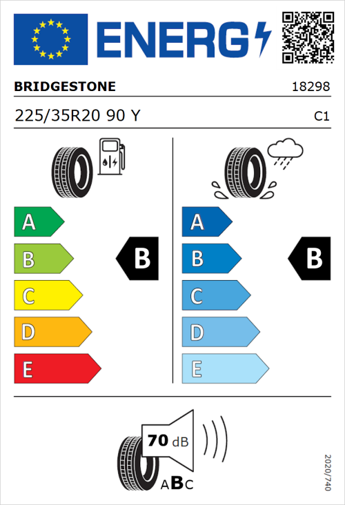 Tyre Label for Bridgestone Turanza T005 225/35R20 90Y
