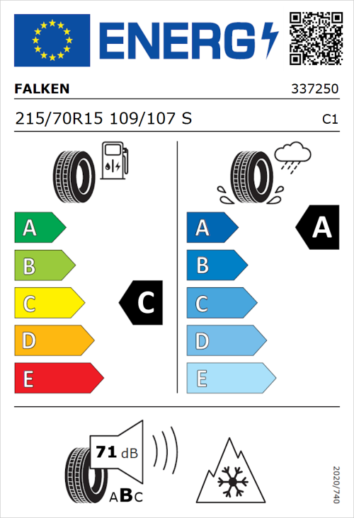 Tyre Label for Falken Euroall Season Van11 215/70R15 109/107S