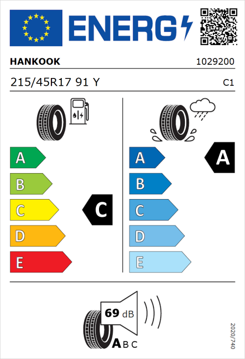 Tyre Label for Hankook Ventus Prime 4 (K135) 215/45R17 91Y