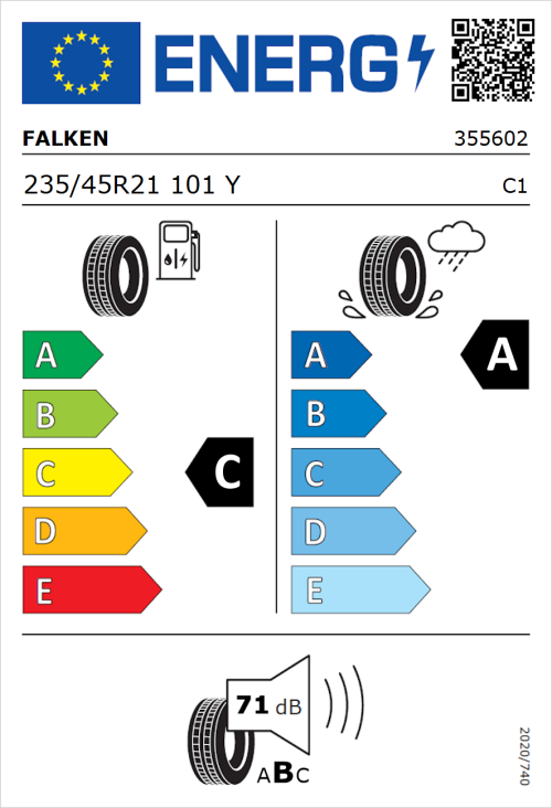 Tyre Label for Falken Azenis FK520 235/45R21 101Y