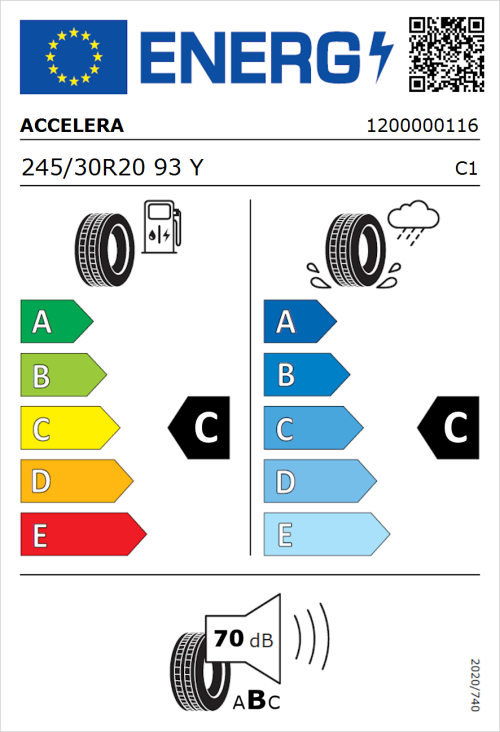 Tyre Label for Accelera PHI 245/30R20 93Y