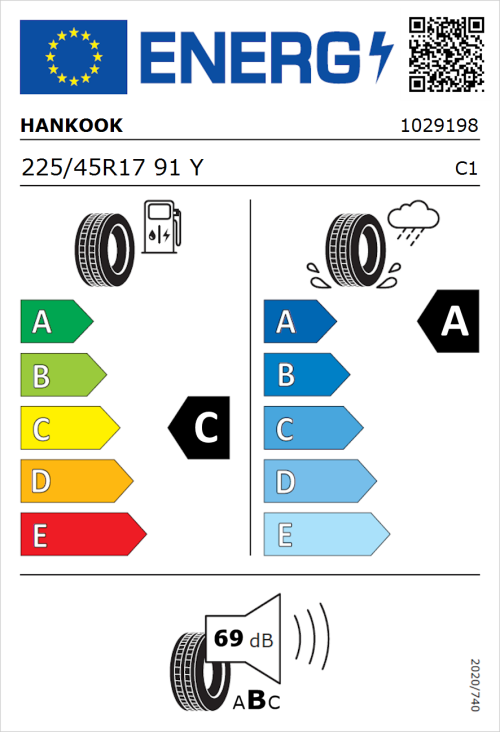 Tyre Label for Hankook Ventus Prime 4 (K135) 225/45R17 91Y