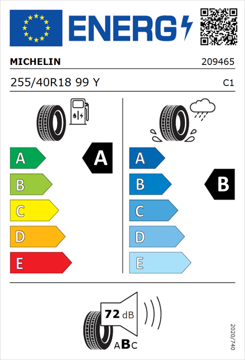 Tyre Label for Michelin Pilot Sport 5 255/40R18 99Y
